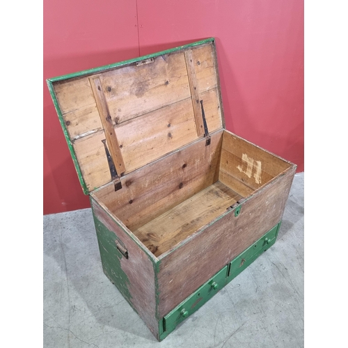 9 - A painted pine Mule Chest the lift up lid above pair of fitted drawers, and pair of carry handles, 2... 