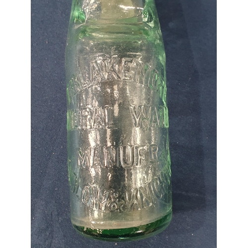 92 - A pair of blue glass Flasks, 5 1/2 in H, four marble neck Bottles with makers names, a Brylcream gla... 