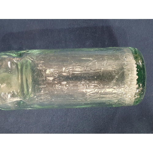 92 - A pair of blue glass Flasks, 5 1/2 in H, four marble neck Bottles with makers names, a Brylcream gla... 