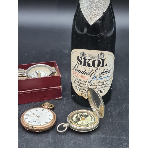 99 - A Waltham Pocket Watch in gold plated case, A/F, a Pocket Compass, another Compass with folding lens... 