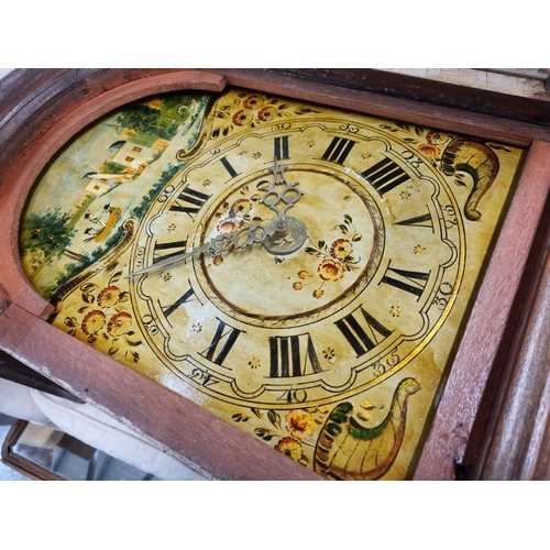 26 - A Dutch oak cased Wall Clock with painted arched dial depicting fishing scenes with figural decorati... 