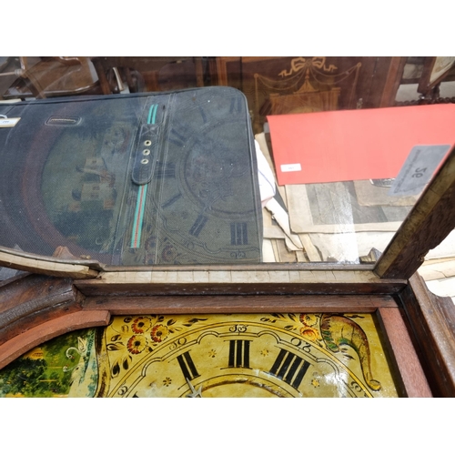 26 - A Dutch oak cased Wall Clock with painted arched dial depicting fishing scenes with figural decorati... 