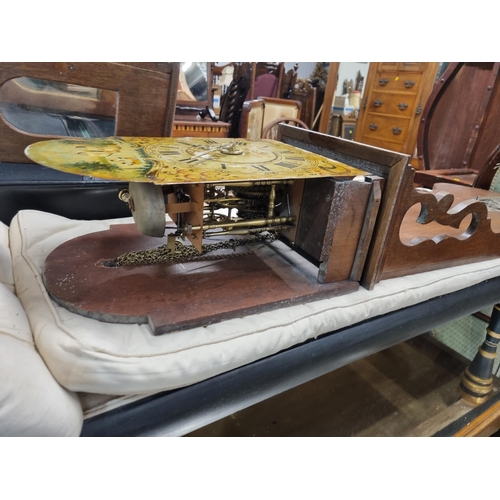 26 - A Dutch oak cased Wall Clock with painted arched dial depicting fishing scenes with figural decorati... 