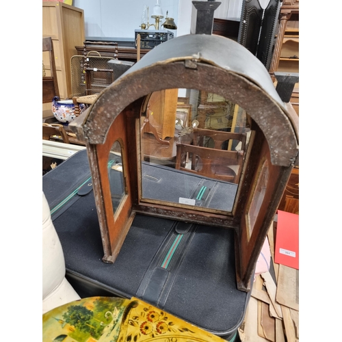 26 - A Dutch oak cased Wall Clock with painted arched dial depicting fishing scenes with figural decorati... 