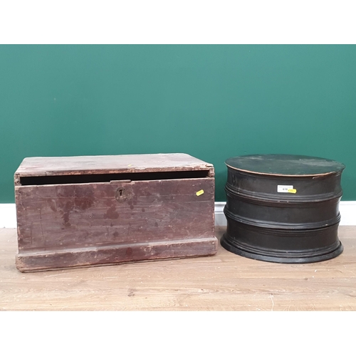 A circular lacquered Stacking Box, and a small pine Blanket Box, A/F, (R3)