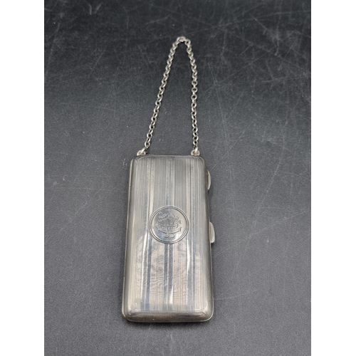 122 - A George V silver combined Powder Compact and Cigarette Case engraved initials in circular cartouche... 