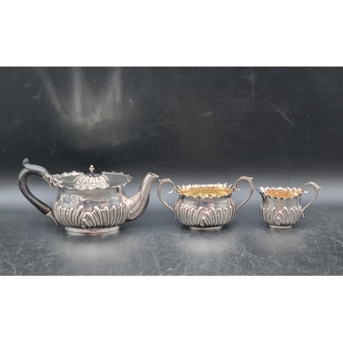 139 - A Victorian silver three piece Tea Service of oval  gadroon form, Birmingham 1894/5, 350gms all in