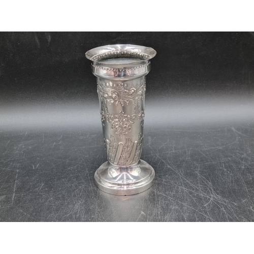 151 - A Victorian silver Posy Vase with floral swag embossing, Sheffield 1898, 6in
