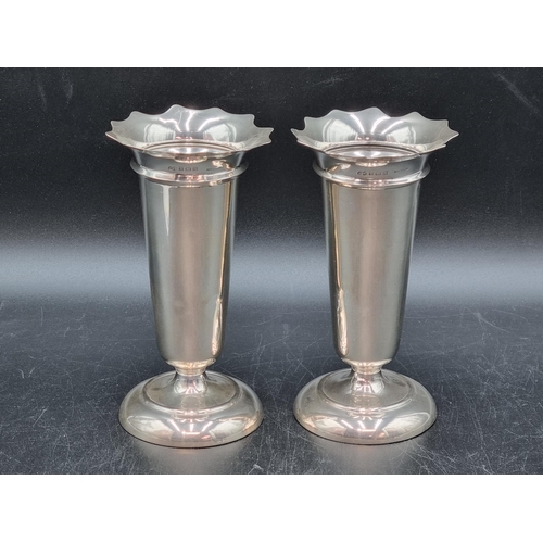 152 - A pair of George V silver Vases with shaped rims on circular bases, Birmingham 1917, 6in, Deakin & F... 
