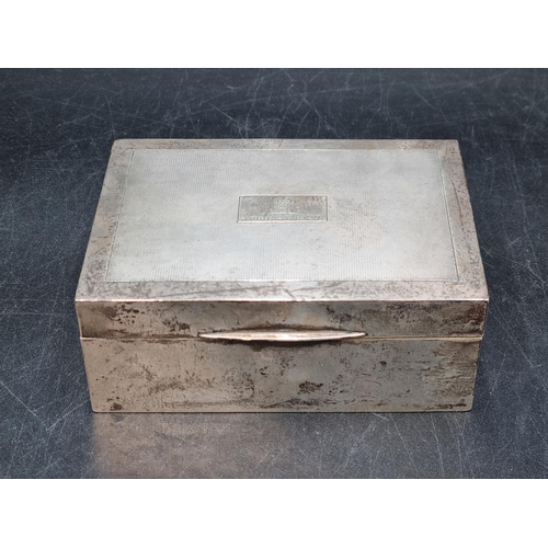 170 - A  George V silver Cigarette Box with engine turning and crest, Birmingham 1925