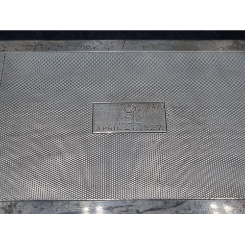 170 - A  George V silver Cigarette Box with engine turning and crest, Birmingham 1925
