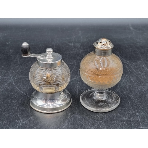 177 - A Victorian silver mounted cut glass Pepper Mill, London 1897, and a Sheffield plated lidded  cut gl... 