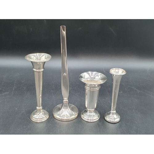 181 - A modern silver P & O, Oriana Bud Vase, London 2000, 8in, and three other silver Posy Vases