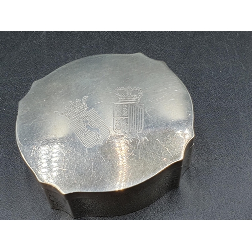 186 - A Dutch silver small square Box decorated romantic figures in landscape. two oval 800 Boxes engraved... 