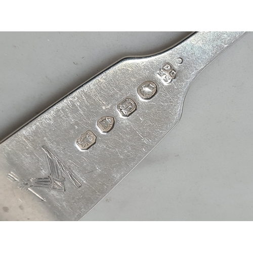 205 - Three Victorian silver Dessert Forks fiddle pattern engraved crests, London 1855, Butter Knife, Edin... 