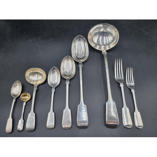 213 - A Victorian silver Canteen of Cutlery fiddle pattern, London 1896, viz: 18 Dinner & Dessert Forks, (... 