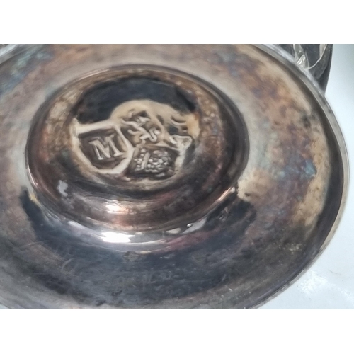 215 - A George II silver small Caster, London 1727, 4in, A/F, and an Indian plated Jug and Cover wit scrol... 