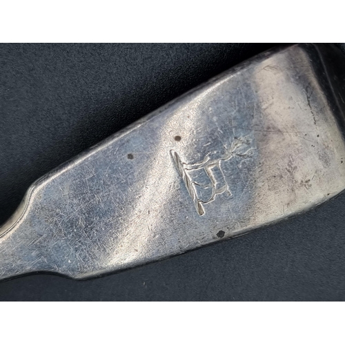 31 - A Victorian silver Soup Ladle fiddle pattern engraved crest, London 1850, maker: G.A