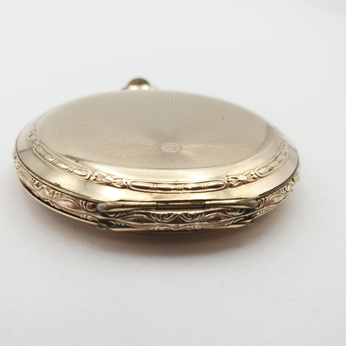 256 - A gold-plated Longines full-hunter Pocket Watch, the cream enamel dial having applied Arabic numeral... 