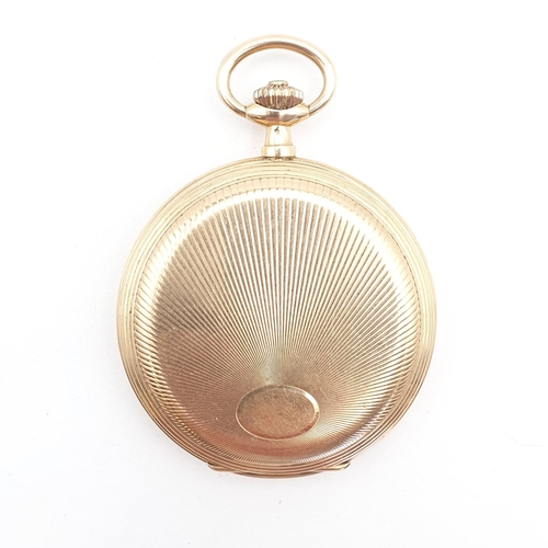 259 - A full-hunter Continental Pocket Watch in 14ct rose gold case, gold plated cuvette, the cream enamel... 