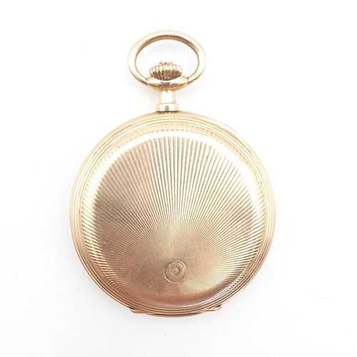 259 - A full-hunter Continental Pocket Watch in 14ct rose gold case, gold plated cuvette, the cream enamel... 