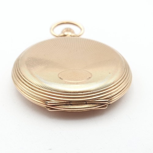 259 - A full-hunter Continental Pocket Watch in 14ct rose gold case, gold plated cuvette, the cream enamel... 