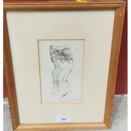 369 - DENNIS GILBERT.' Undressing', signed, pencil, 6 x 3 1/2 in; an Edwardian photogravure portrait print... 
