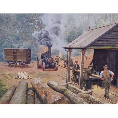 363 - ROOT. At a Saw Mill. signed and dated 2003, oil on canvas, 16 x 19 1/2 in (R2)