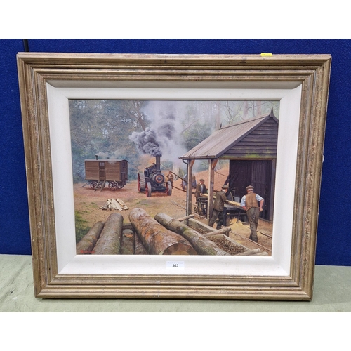 363 - ROOT. At a Saw Mill. signed and dated 2003, oil on canvas, 16 x 19 1/2 in (R2)