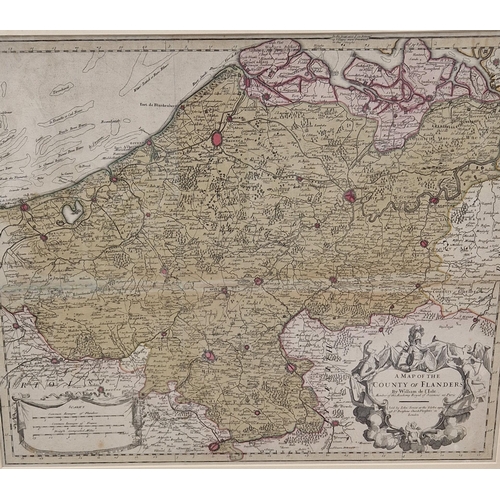 374 - GUILLAUME DE L'ISLE. Map of Flanders, engraved map, hand coloured, Pl.19 x 24 in, unframed; various ... 