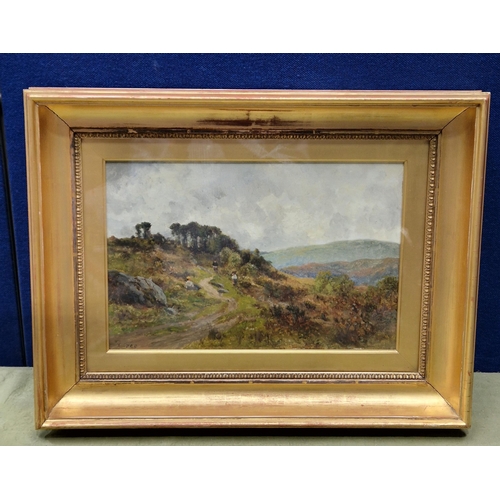 377 - J.G.C. On a Heathland Track, signed with initials, oil on board,10 x 15 in (R4)