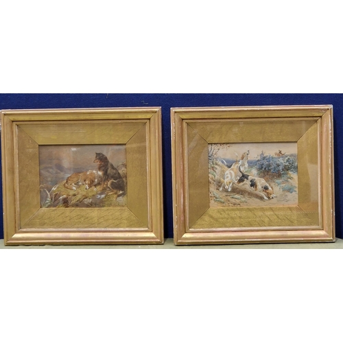 380 - BASIL BRADLEY. Foxhounds on the Scent; and Sheepdogs on a Cliff, signed, and dated 1884 and 1879 res... 