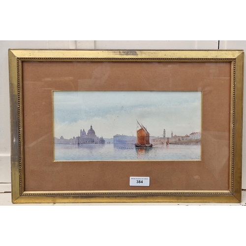 384 - F. BROCKETT. Venice, signed, watercolour, 5 1/2 x 14 1/2 in (R3)