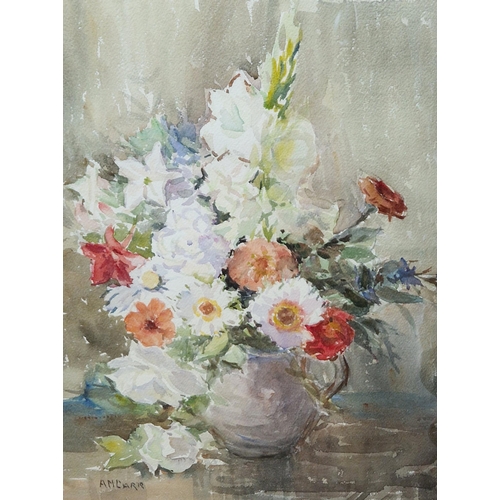 385 - A.M.CARR. A still Life of mixed Flowers in a Jug, signed, watercolour , 19 x 13 in  ; and another wa... 