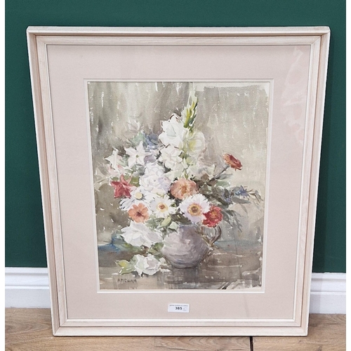 385 - A.M.CARR. A still Life of mixed Flowers in a Jug, signed, watercolour , 19 x 13 in  ; and another wa... 
