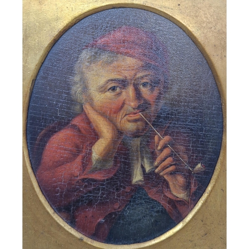389A - CONTINENTAL SCHOOL, 19th CENTURY. A Smoker; and A Toper, oil on panel, oval, 5 x 4 in; a pair (2) (C... 