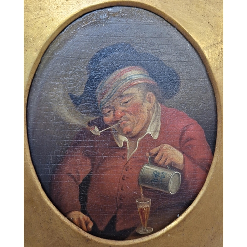 389A - CONTINENTAL SCHOOL, 19th CENTURY. A Smoker; and A Toper, oil on panel, oval, 5 x 4 in; a pair (2) (C... 