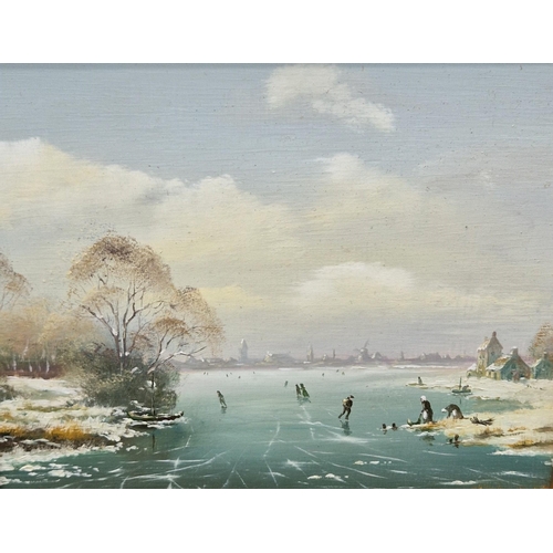 390 - MARY DIPNALL. Dutch frozen river landscapes with skaters, oil on panel, 7 1/2 x 9 1/2 in; a pair (2)... 