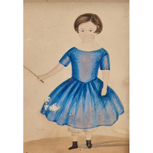 392 - ENGLISH SCHOOL CIRCA 1850. Portrait of a lady, three quarter length, wearing a blue Dress, seated at... 
