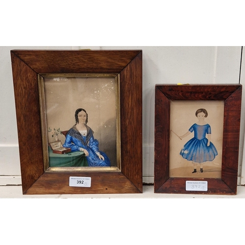 392 - ENGLISH SCHOOL CIRCA 1850. Portrait of a lady, three quarter length, wearing a blue Dress, seated at... 