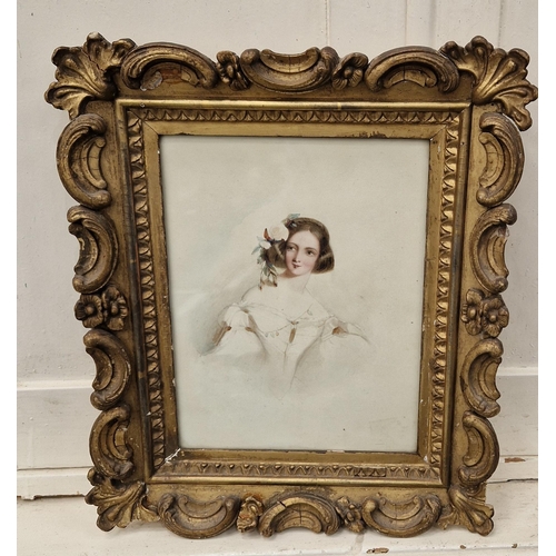 397 - ENGLISH SCHOOL CIRCA 1850. Portrait of a Girl, half-length, watercolour, 10 1/2 x 8 in (R1)