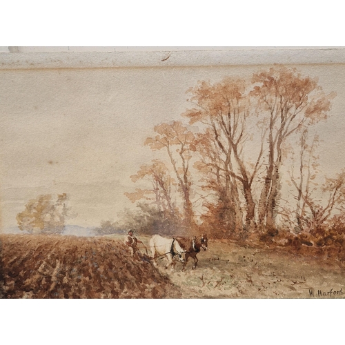 398 - W. HARFORD. Plough-Time, signed, watercolour, unframed, 6 1/2 x 8 1/2 in; a small selection of unfra... 