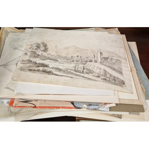 398 - W. HARFORD. Plough-Time, signed, watercolour, unframed, 6 1/2 x 8 1/2 in; a small selection of unfra... 