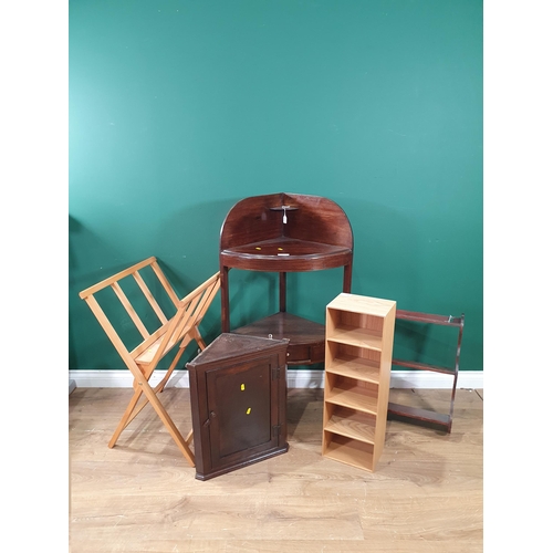 401 - A Mahogany corner stand, wall rack, small corner cupboard etc