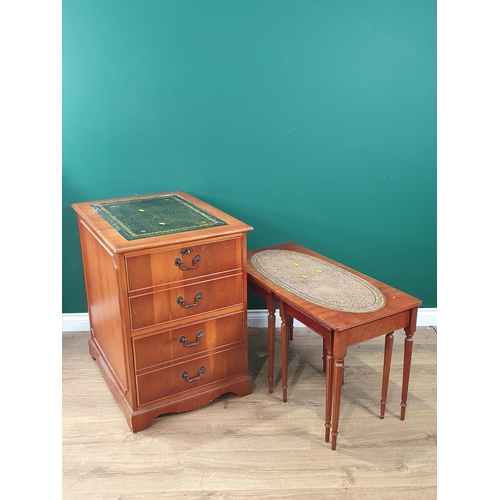 408 - A modern filling cabinet fitted two drawers and leather insert top and three coffee tables. (R2)