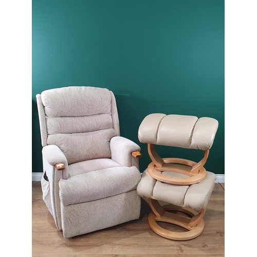 411 - An electric reclining Armchair and two modern footstools (R4)