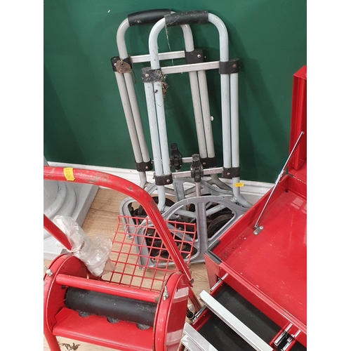 419 - A red tool box, two collapsible sack trucks etc (R3)