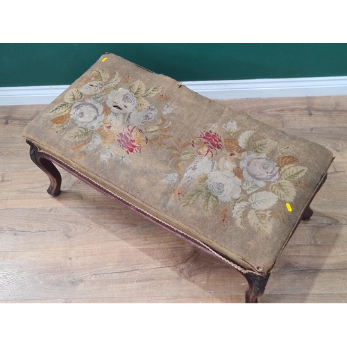 483 - A large floral upholstered Footstool on cabriole supports, 1ft 4