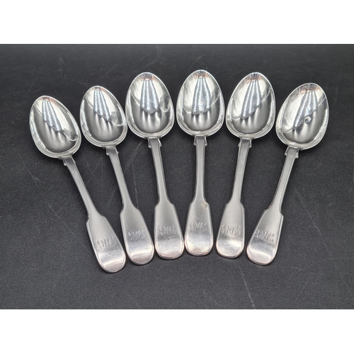 28 - Six Victorian silver Dessert Spoons fiddle pattern, various assay offices and dates including Exeter... 