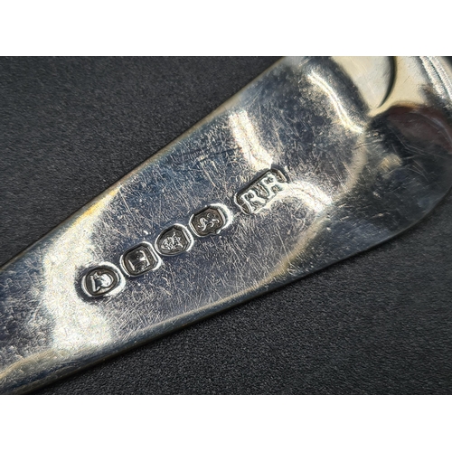 42 - A pair of George III silver Berry Spoons and Sifting Ladle with embossed bowls and engraved stems, L... 